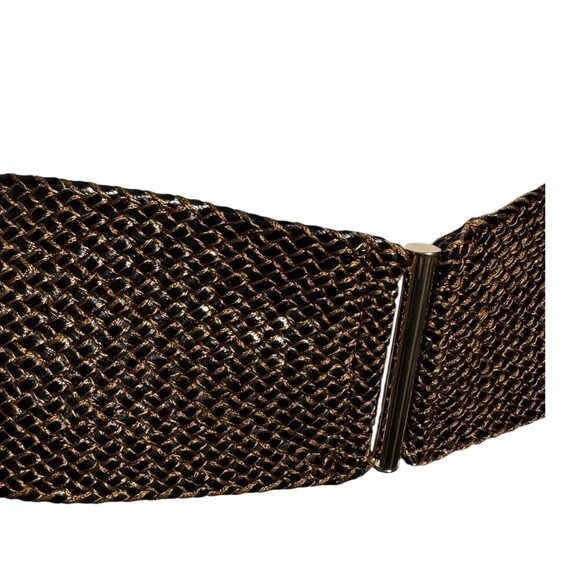 Vintage Very Wide Woven Leather statement Belt Women brown gold buckle main image 6